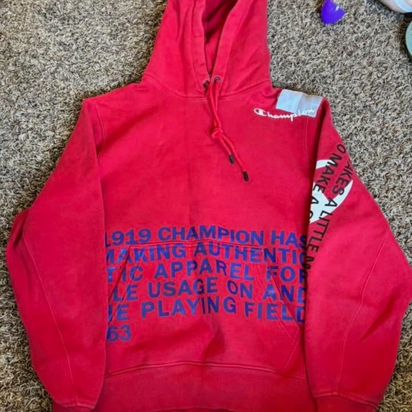 Champion Bold Red Hoodie with Text - Picture 1 of 1